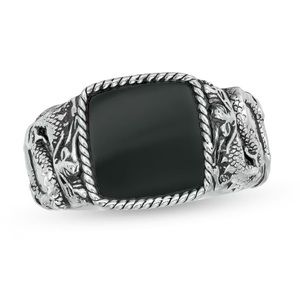 EFFY Collection Men's 11.0mm Square Onyx Rope Frame Dragon Ring, Sterling Silver